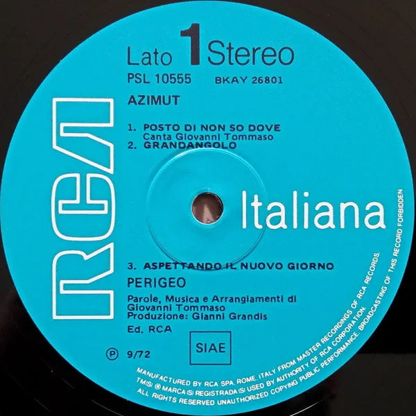 Perigeo Azimut vinile 180g ristampa prog italiano