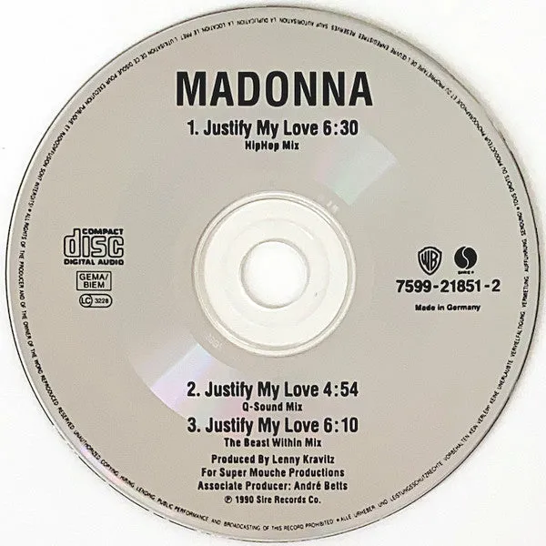 Madonna Justify My Love CD maxi singolo usato VG+ remix