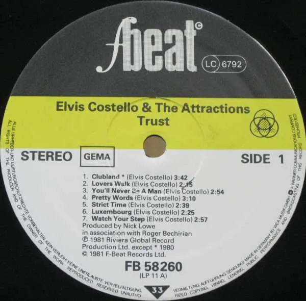 Elvis Costello Trust LP tedesco quasi nuovo