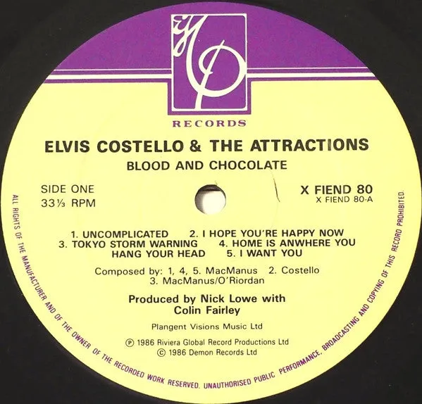 Elvis Costello Blood & Chocolate LP vinile album 1986