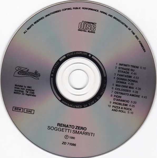 Renato Zero Soggetti Smarriti CD Album Zerolandia 1992