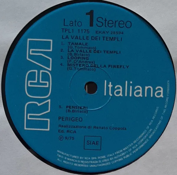 Perigeo La Valle Dei Templi LP vinile 1975 VG+