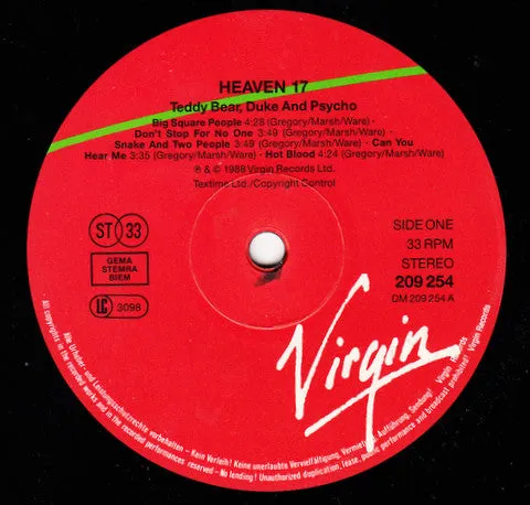 Heaven 17 Teddy Bear Duke Psycho LP vinile synth-pop VG+