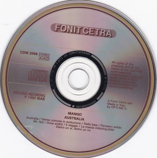 Mango Australia CD album ristampa pop 1990