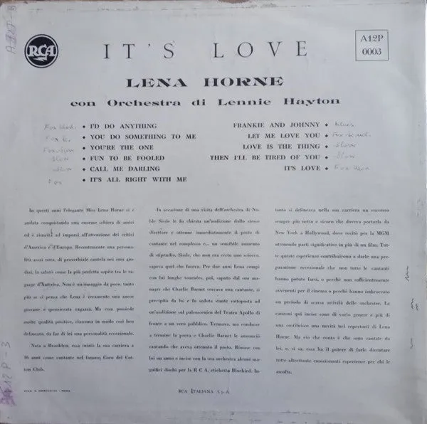 Lena Horne It's Love LP mono 1957 vocale