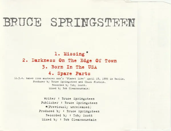 Bruce Springsteen Missing CD maxi 1996