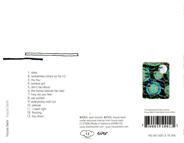 Howie Beck Howie Beck CD Enhanced indie rock VG+
