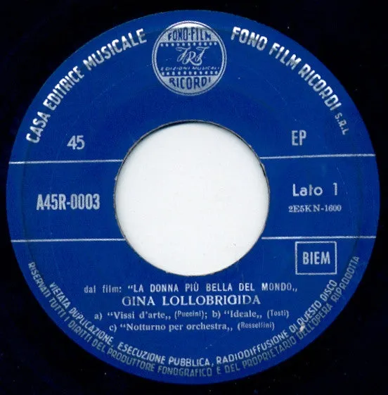 Gina Lollobrigida Donna Più Bella Mondo EP 7" 1955