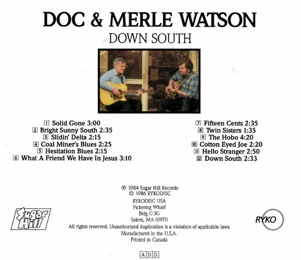Doc & Merle Watson Down South CD album bluegrass NM