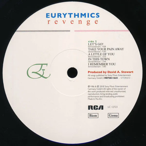 Eurythmics Revenge vinile LP 180g rimasterizzato mint