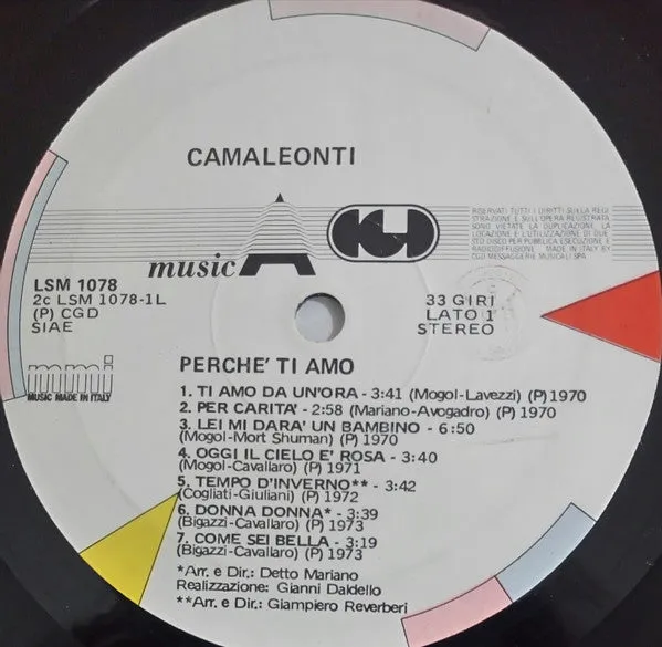 I Camaleonti Perchè Ti Amo vinile LP compilation