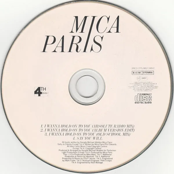 Mica Paris I Wanna Hold On To You CD singolo 1993