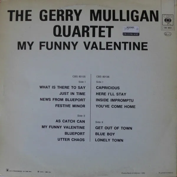 Gerry Mulligan Quartet My Funny Valentine Doppio LP cool jazz