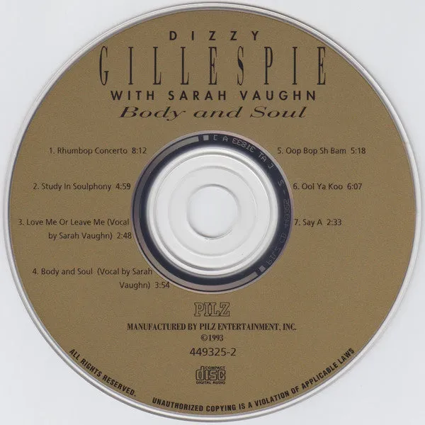 Dizzy Gillespie Body And Soul CD Very Good Plus