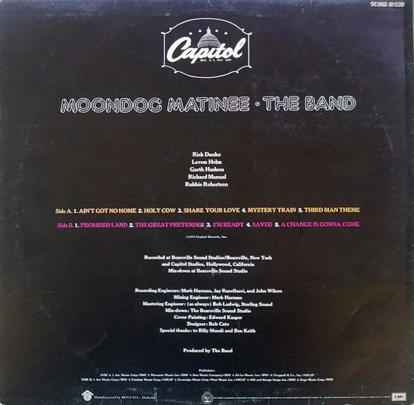 The Band Moondog Matinee LP vinile usato VG Olanda 1973