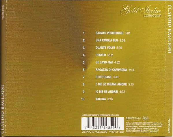Claudio Baglioni Raccolta CD compilation 2006 10 brani