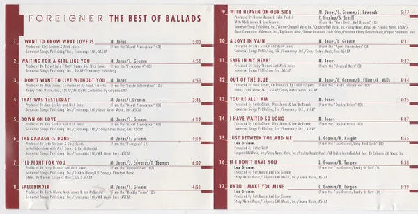Foreigner The Best of Ballads CD compilation 1998 pop rock