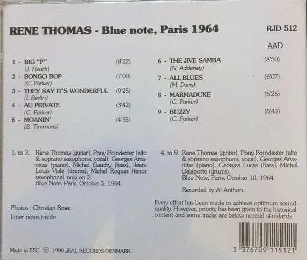 Rene Thomas Blue Note Paris 1964 CD jazz bop