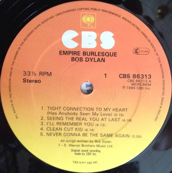 Bob Dylan Empire Burlesque LP 1985