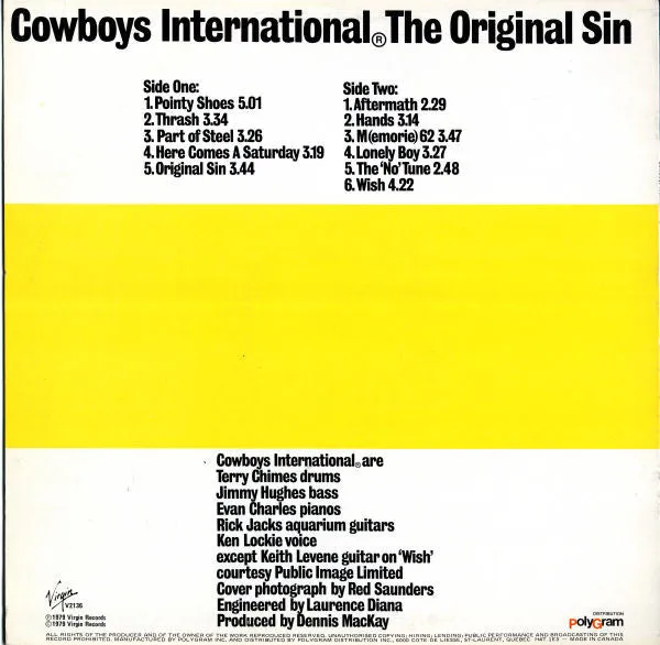 Cowboys International The Original Sin LP vinile new wave