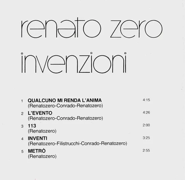 Renato Zero Invenzioni CD album ristampa 1991