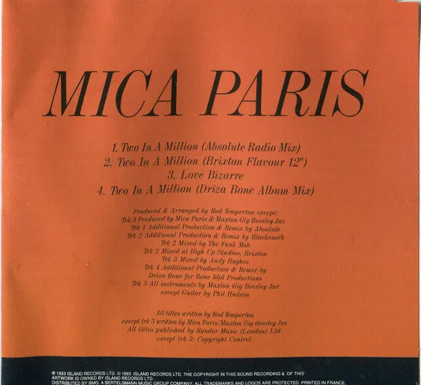 Mica Paris Two In A Million CD maxi singolo 1993