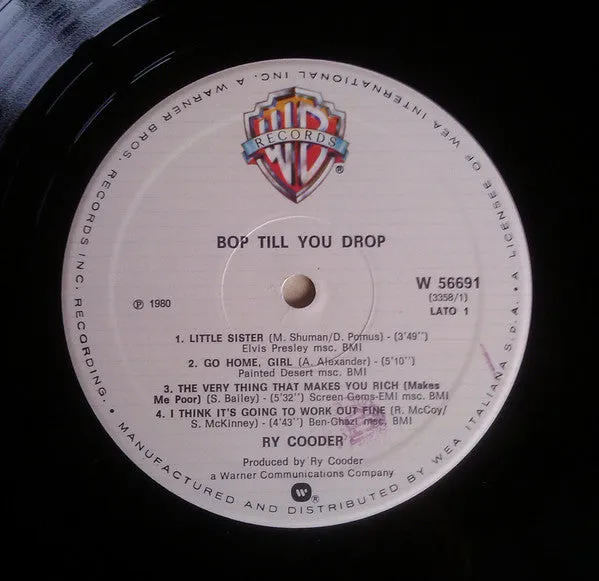 Ry Cooder Bop Till You Drop LP 1979 italiano VG+