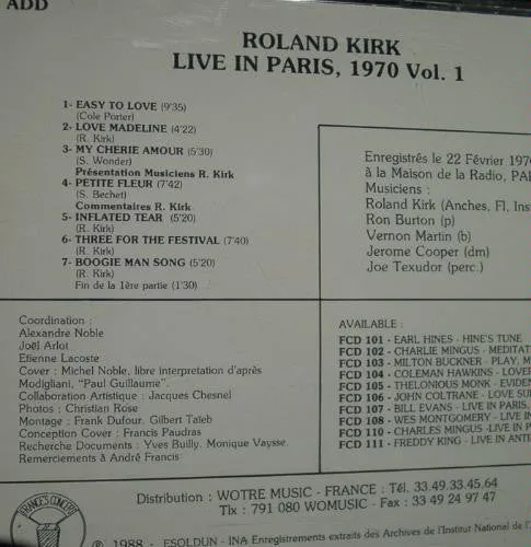 Roland Kirk Live In Paris Vol.1 CD VG+ post bop