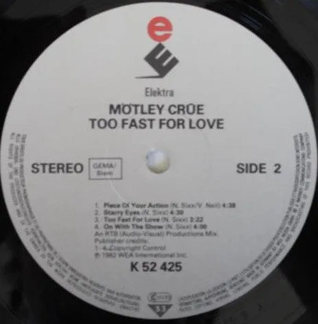 Mötley Crüe Too Fast For Love LP vinile ristampa 1989 glam