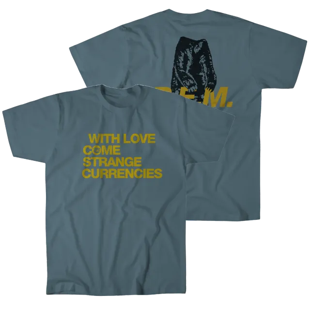 R.E.M. Strange Currencies maglietta ardesia lyric unisex