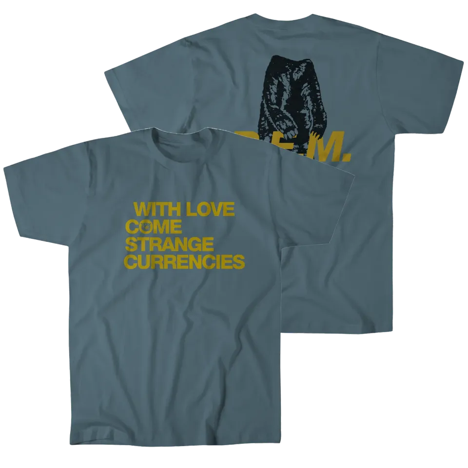 R.E.M. Strange Currencies maglietta ardesia lyric unisex