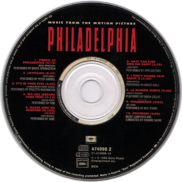 Philadelphia Colonna Sonora CD compilation usato NM