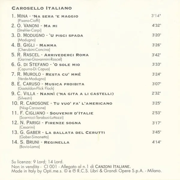 Various Carosello Italiano CD compilation 1994