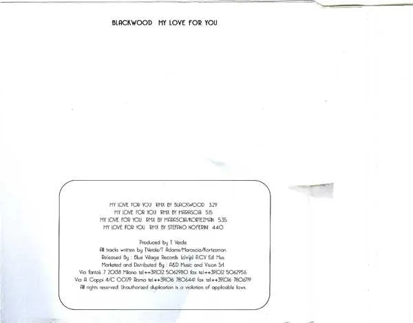 Blackwood My Love For You CD maxi VG+ euro house
