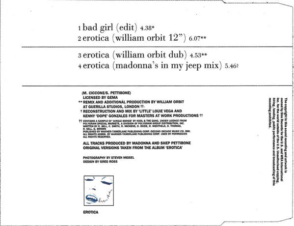 Madonna Bad Girl CD singolo house disco