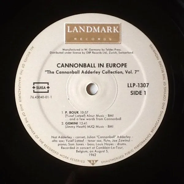 Cannonball Adderley Cannonball In Europe LP rimasterizzato