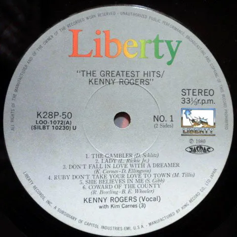 Kenny Rogers Greatest Hits vinile LP compilation giapponese