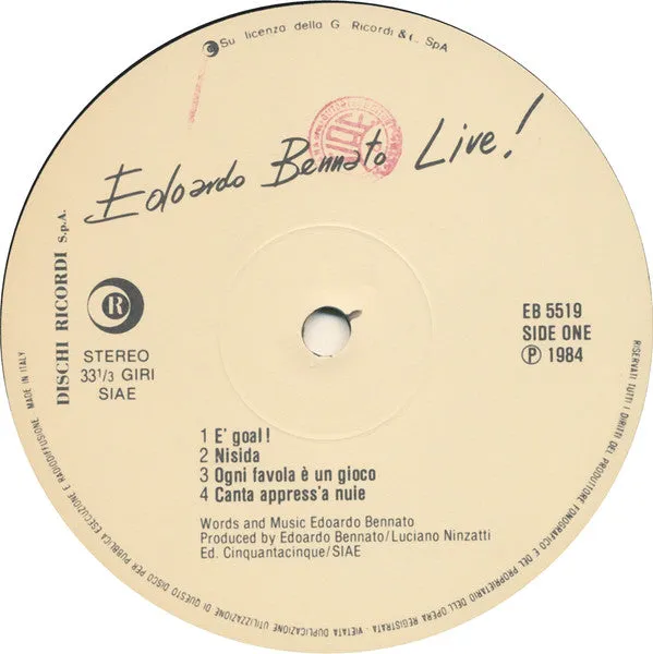 Edoardo Bennato Live È Goal LP vinile gatefold VG+