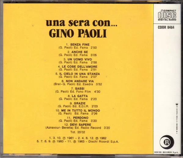 Gino Paoli Una Sera Con CD compilation pop