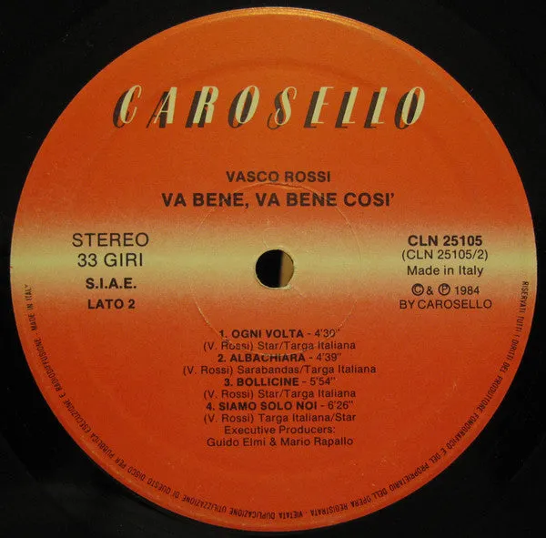Vasco Rossi Va Bene Va Bene Così Live vinile LP usato VG