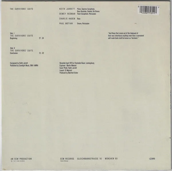 Keith Jarrett The Survivors' Suite vinile LP ristampa