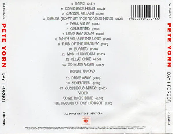 Pete Yorn Day I Forgot CD enhanced rock
