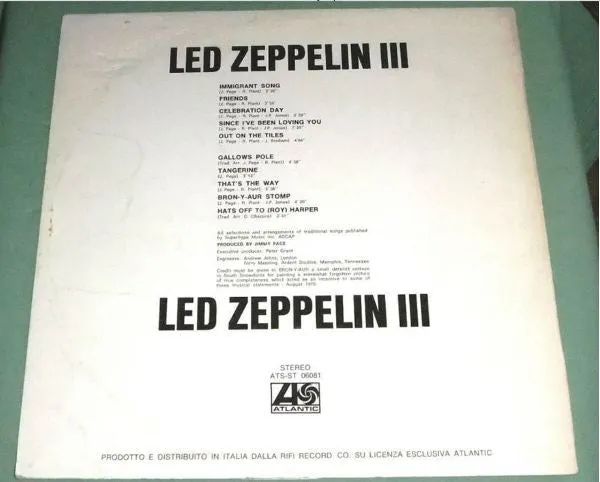 Led Zeppelin Led Zeppelin III LP album hard rock