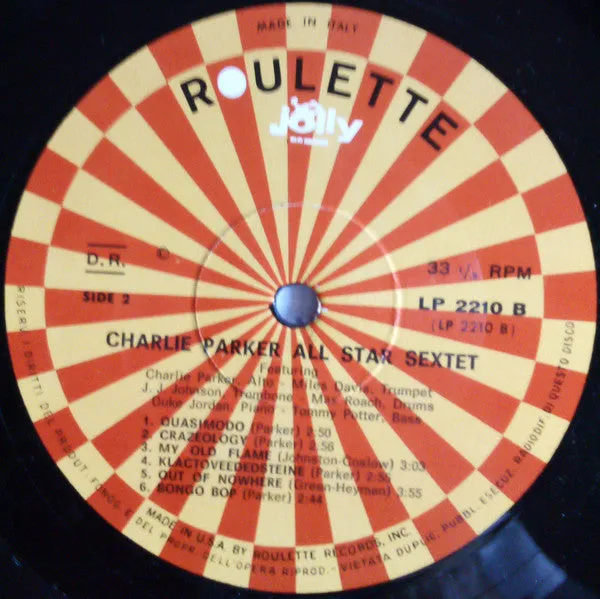 Charlie Parker All Star Sextet vinile LP bop 1967