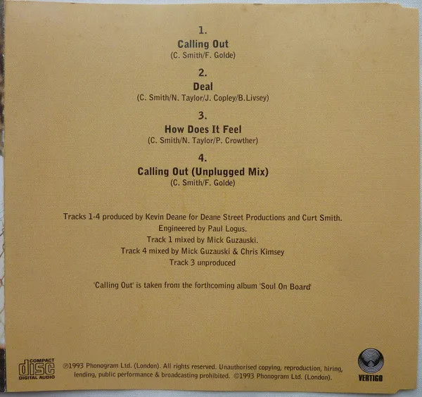 Curt Smith Calling Out CD maxi usato soul
