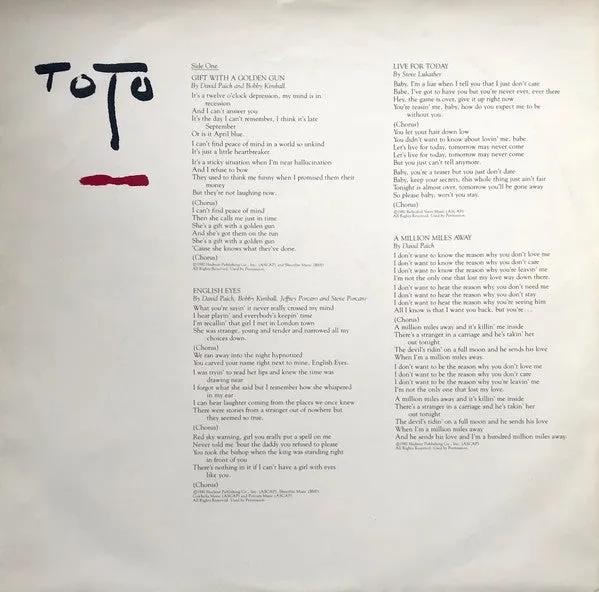 Toto Turn Back LP album ristampa Olanda pop rock NM