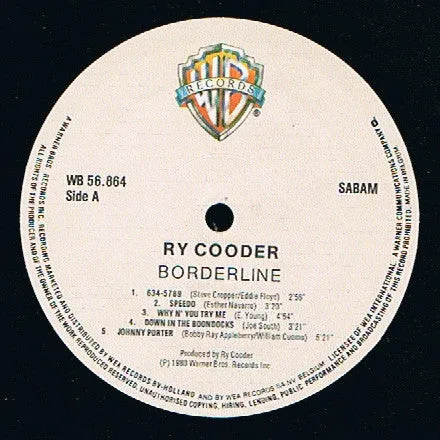 Ry Cooder Borderline LP VG+ blues rock 1980