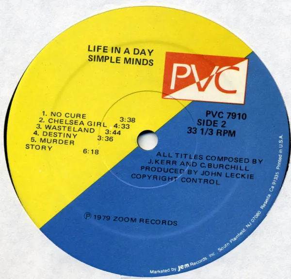 Simple Minds Life In A Day vinile LP ristampa USA VG