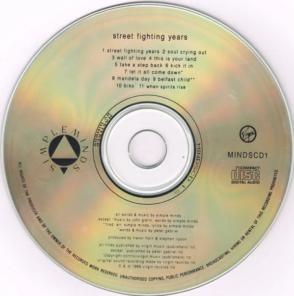 Simple Minds Street Fighting Years CD album 1989 near mint