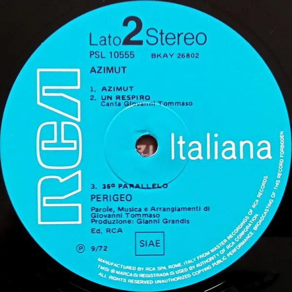 Perigeo Azimut vinile 180g ristampa prog italiano